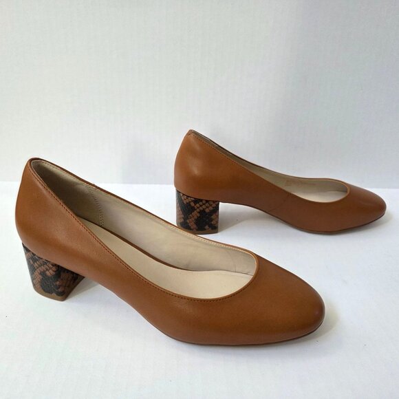Cole Haan Lesli Block Pumps Womens 7 Brown Leather Contrasting Snakeskin Heels - Picture 7 of 12
